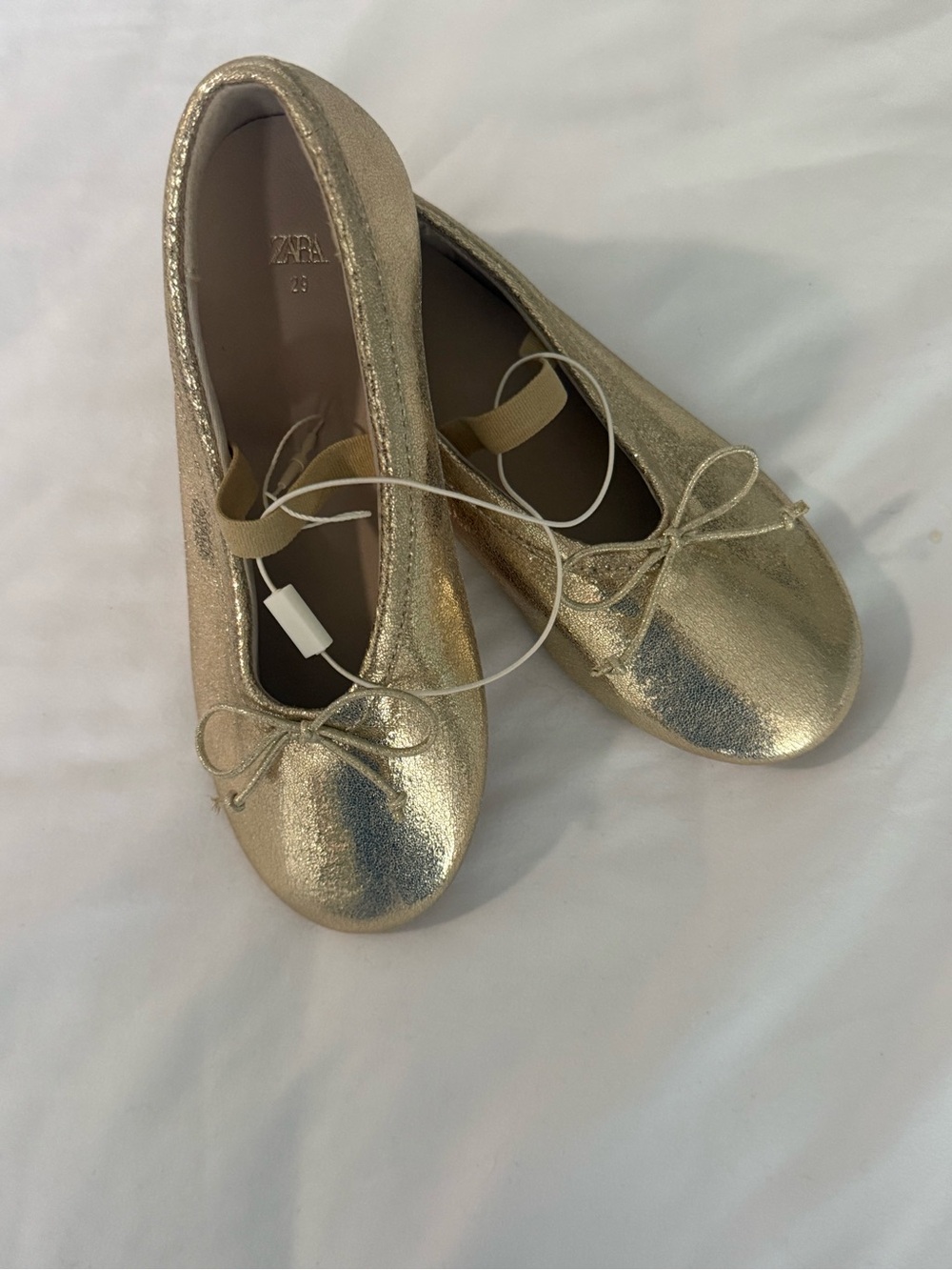 Zara Metallic Gold Ballet Flats with Bow